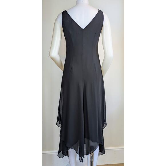 VTG Evan Picone Midi Maxi Dress 6 Black Beaded Sleeveless Sheer Scarf Hem + Wrap - Picture 8 of 12